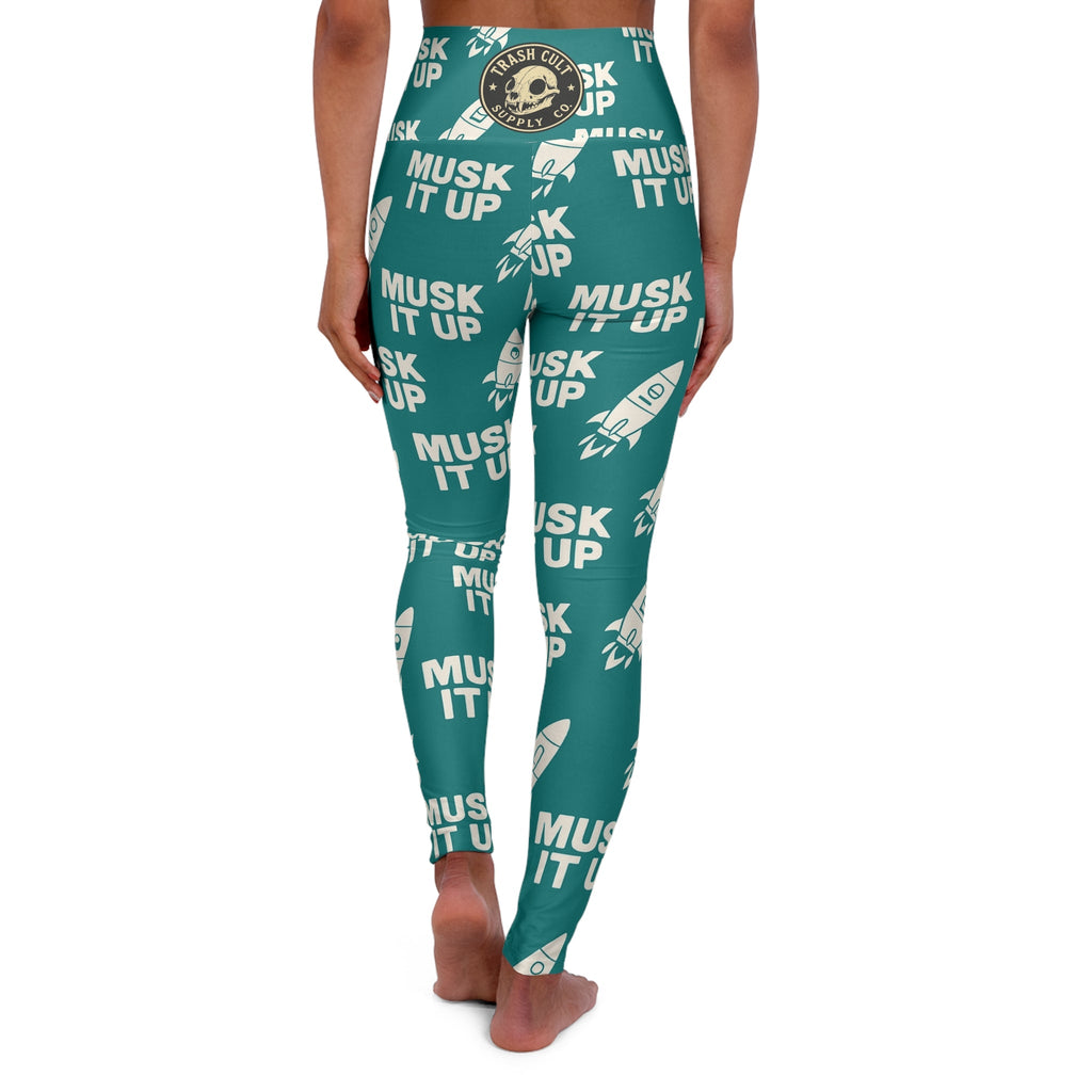 MUSK IT UP High-Waisted Yoga Leggings – Bold Rocket Print Activewear for Women - Fun Workout Gear, Activewear, Fitness Apparel, Unique Gifts for Her, Stylish Athleisure