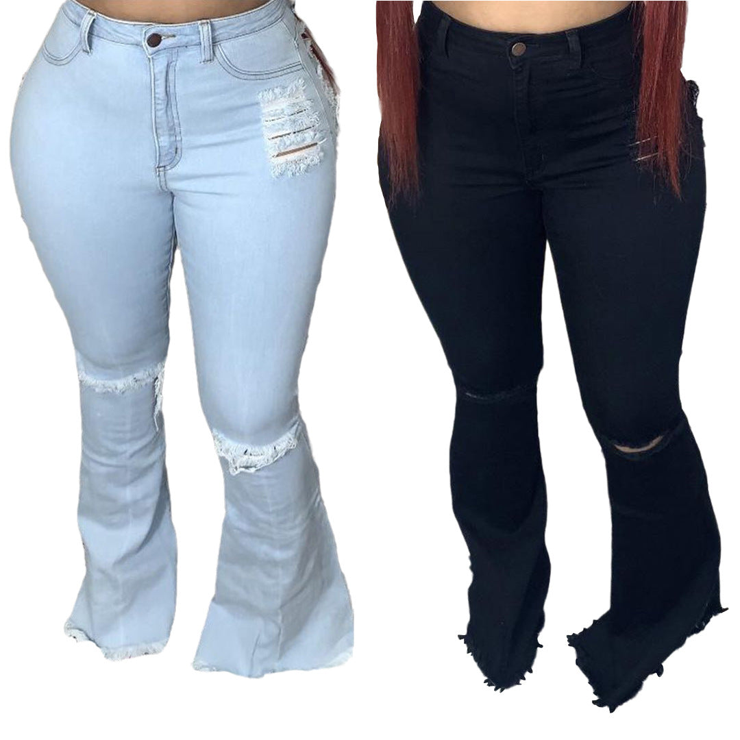 Fashion Trendy Unique Jeans Stretch Plus Size Bell-bottom Pants See size chart under “more details”