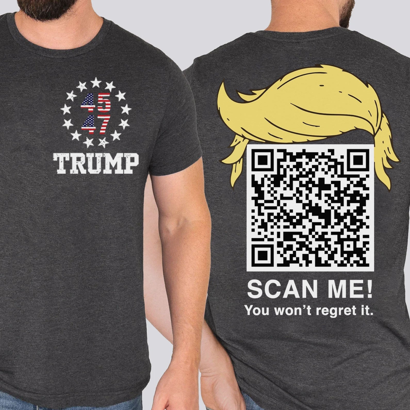 Dancing Trump QR Code Shirts | Funny Trump Tshirts | Unique Political Shirts | Trump Front & Back Shirt Dark 681886 - GOP
