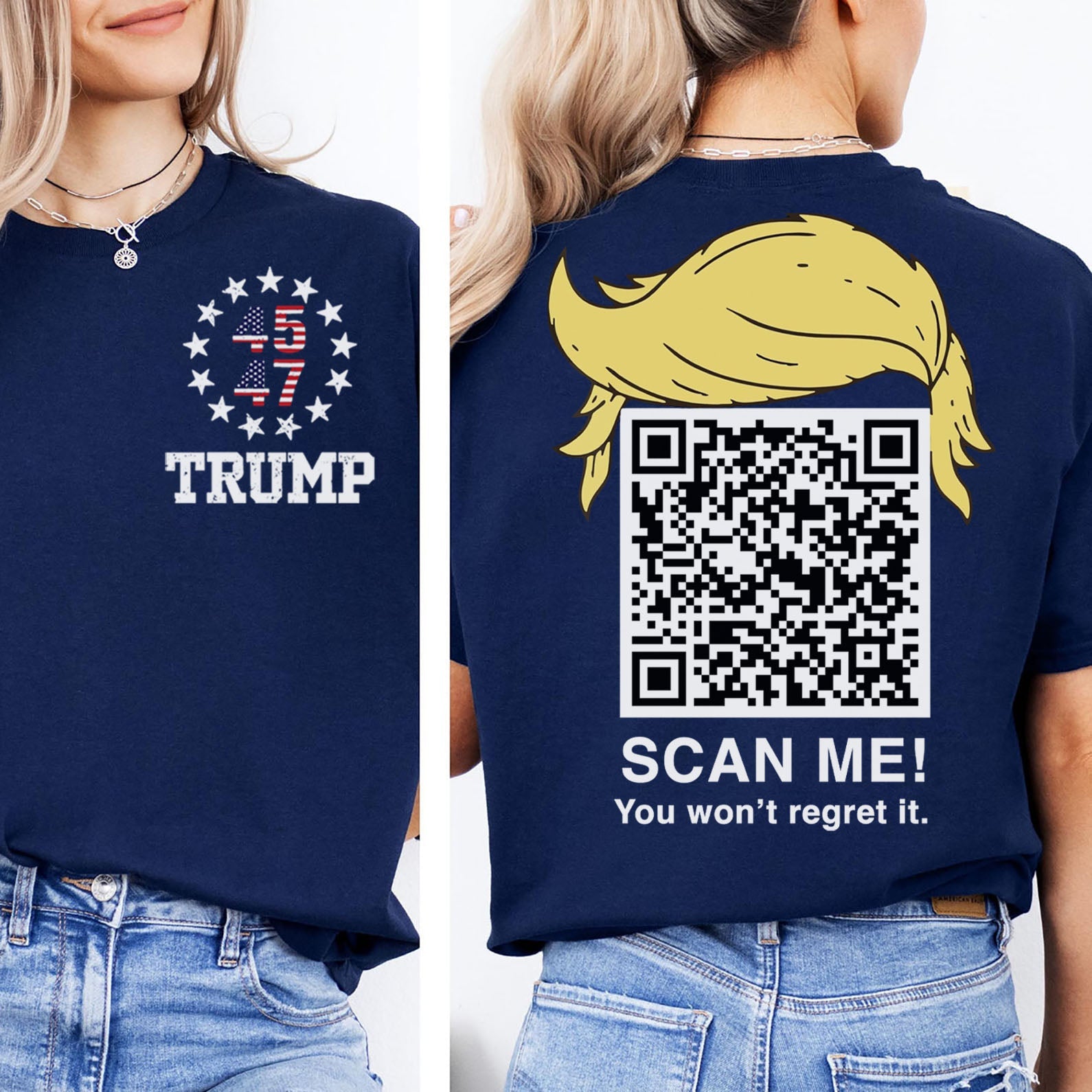 Dancing Trump QR Code Shirts | Funny Trump Tshirts | Unique Political Shirts | Trump Front & Back Shirt Dark 681886 - GOP