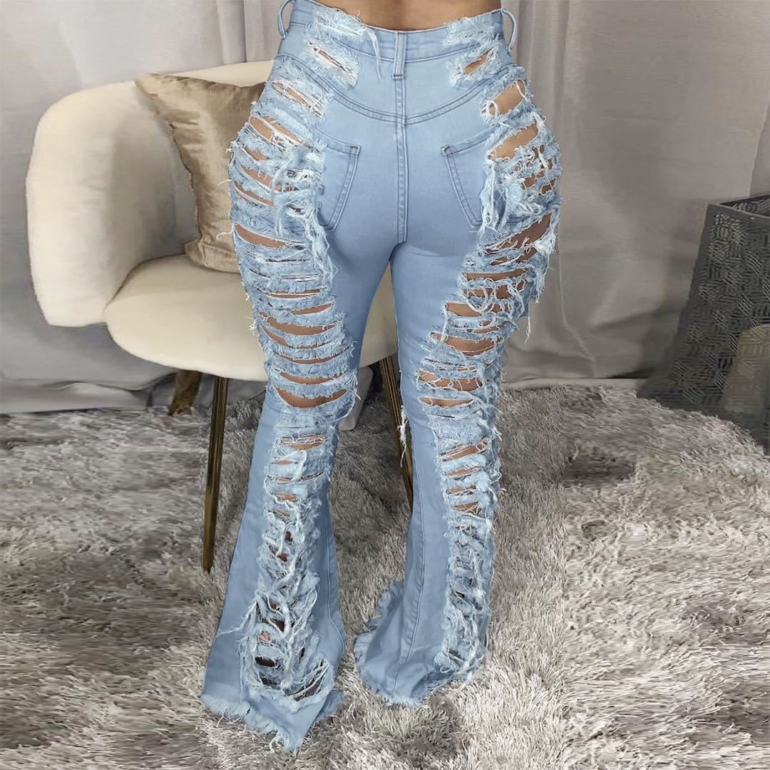 Fashion Trendy Unique Jeans Stretch Plus Size Bell-bottom Pants See size chart under “more details”