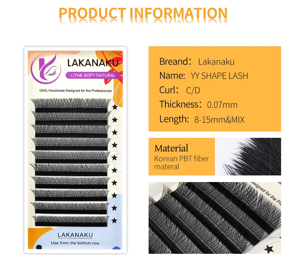 LAKANAKU Y Shape Eyelashes Extension 0.07mm YY Eyelash Double Tips Cilia and Brazilian Volume Soft Faux Mink YY Lashes Y Cilios