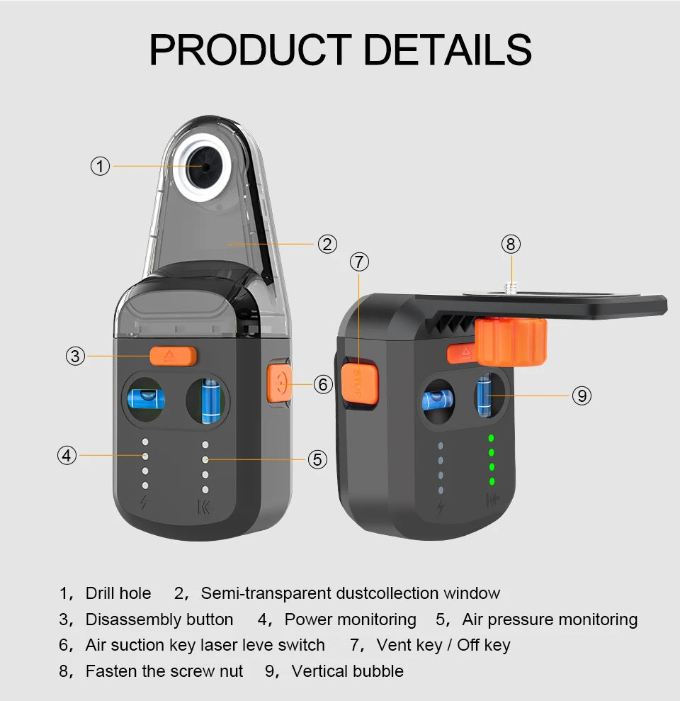 GVDA Laser Level Mobile Bracket Alignment Drilling Tools Electric Suction Vacuum Drilling Dust Collector for Hammer Screwdriver