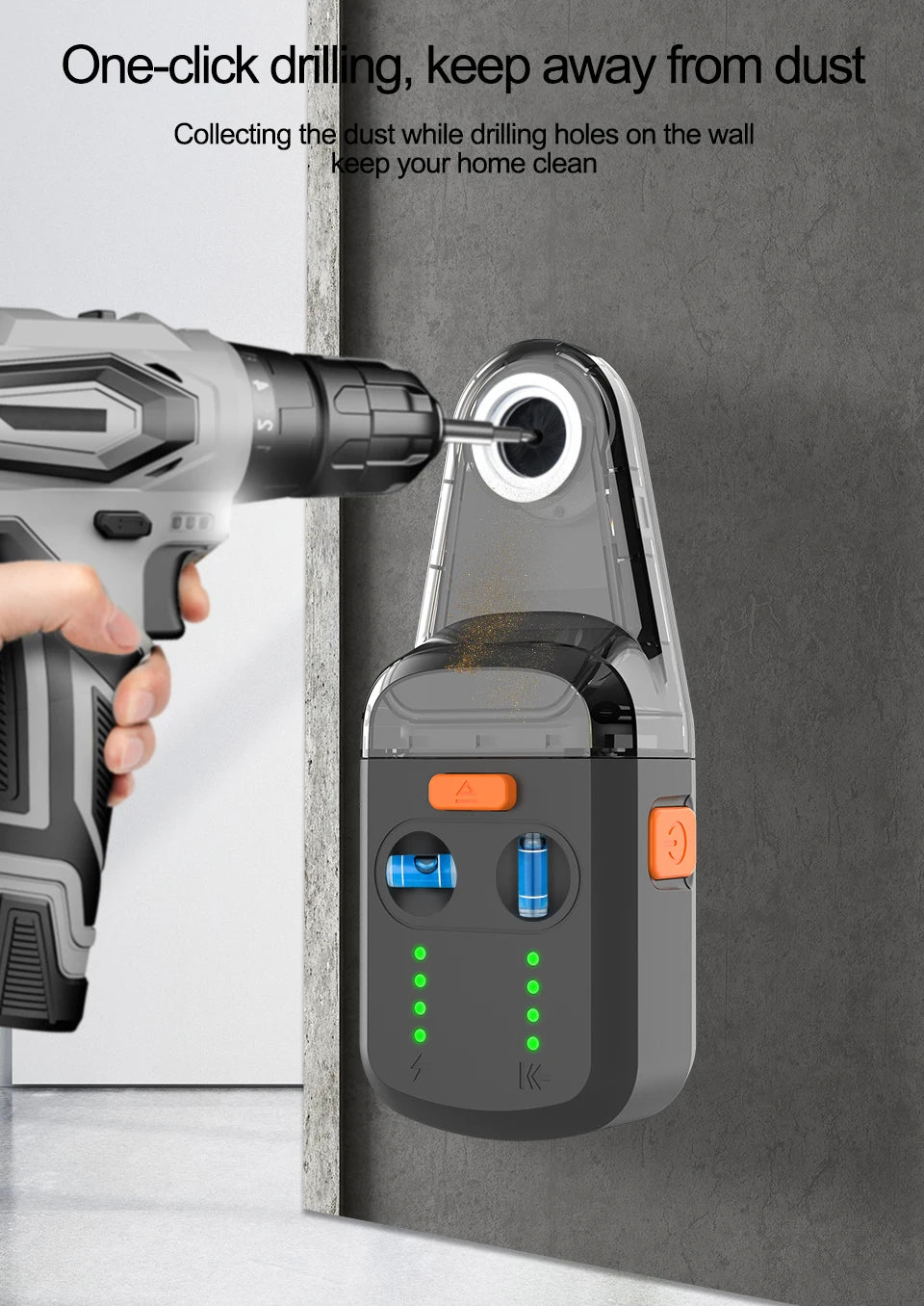GVDA Laser Level Mobile Bracket Alignment Drilling Tools Electric Suction Vacuum Drilling Dust Collector for Hammer Screwdriver