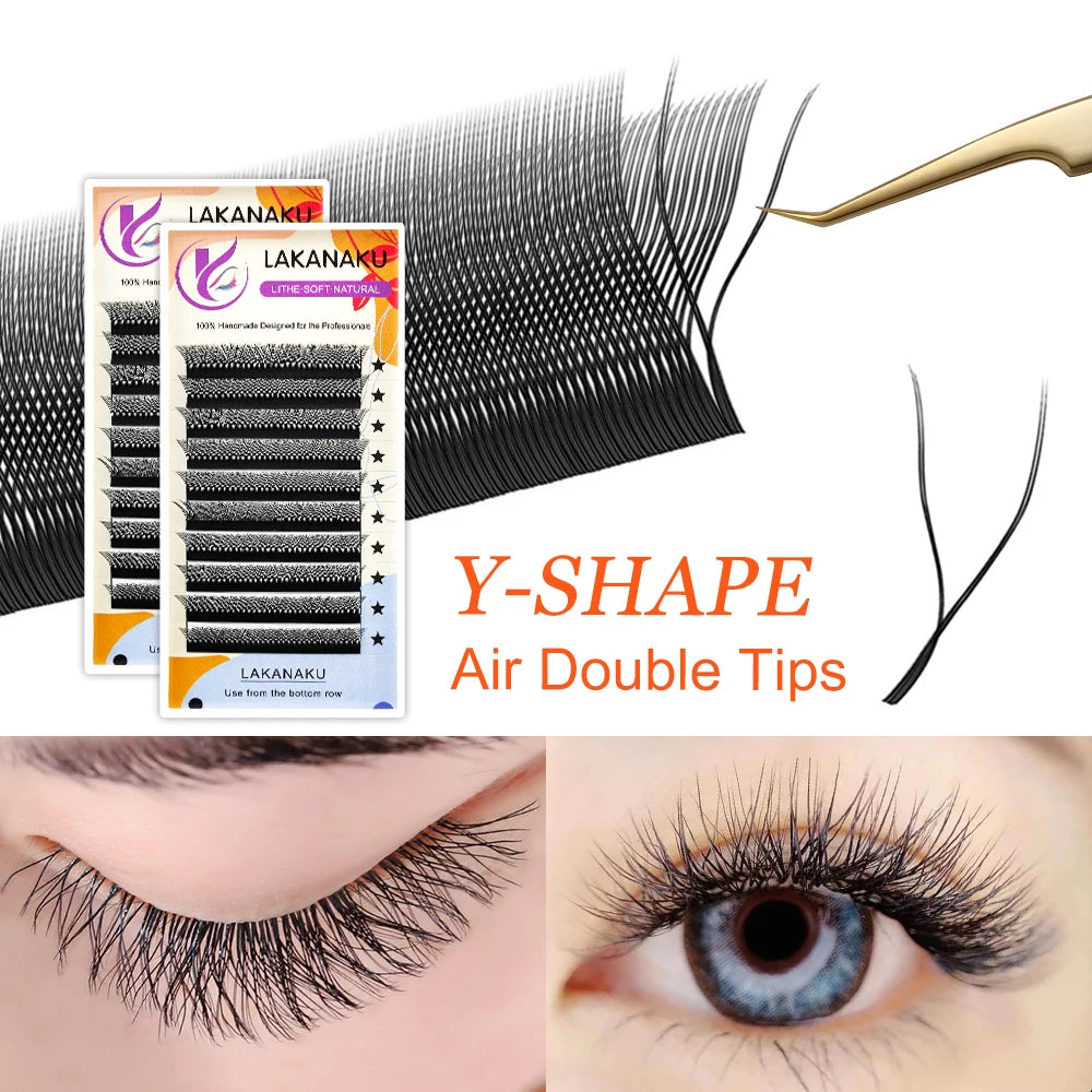 LAKANAKU Y Shape Eyelashes Extension 0.07mm YY Eyelash Double Tips Cilia and Brazilian Volume Soft Faux Mink YY Lashes Y Cilios