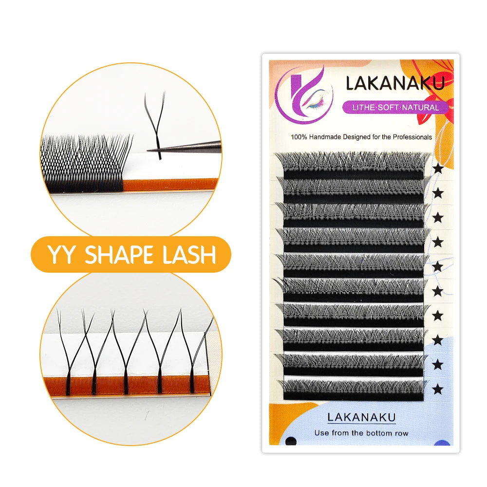 LAKANAKU Y Shape Eyelashes Extension 0.07mm YY Eyelash Double Tips Cilia and Brazilian Volume Soft Faux Mink YY Lashes Y Cilios
