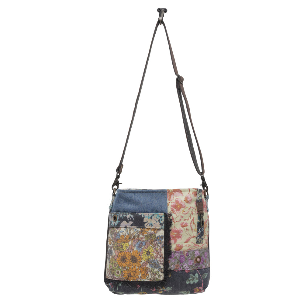 Myra Le Fleur Vintage Satchel Bag for Women with Colorblock Florals and Rustic Leather Sling