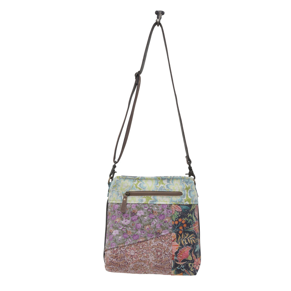 Myra Le Fleur Vintage Satchel Bag for Women with Colorblock Florals and Rustic Leather Sling