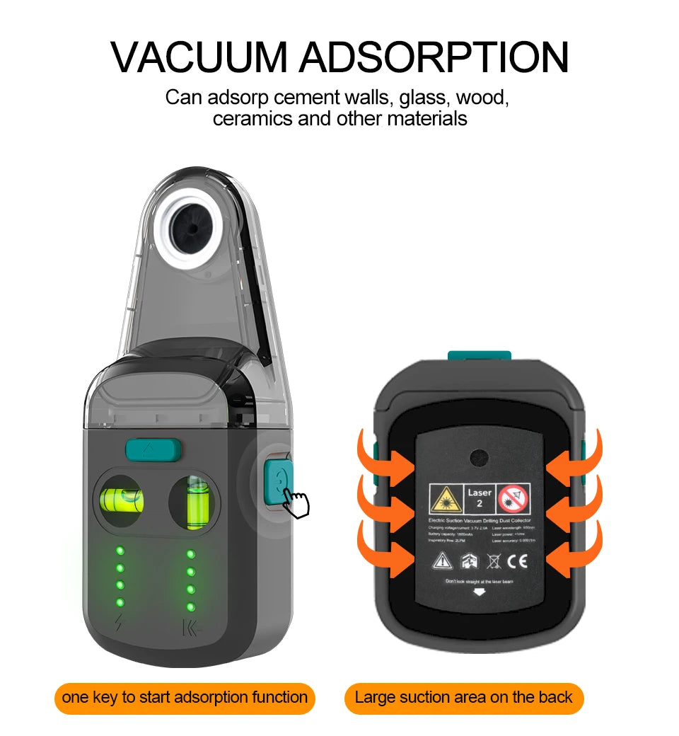 GVDA Laser Level Mobile Bracket Alignment Drilling Tools Electric Suction Vacuum Drilling Dust Collector for Hammer Screwdriver