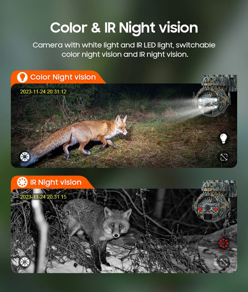 SHIWOJIA 5MP 4G Solar Cameras 4G Sim/WIFI Wireless Outdoor 360° View Animal Monitoring Camouflage Color Solar Battery PTZ Camera