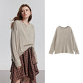 TOYOUTH Women Long Sleeve T-shirt 2025 Spring New Lyocell Wool Versatile Pure Color Pullover Skin Basic Tops