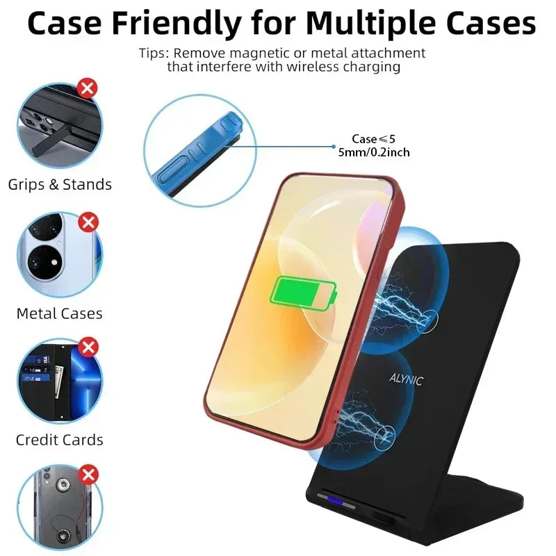 Wireless Charger Desktop Stand For iPhone 11 12 13 14 15 16 X Pro Max Samsung S24 S23 S22 Xiaomi Fast Wireless Charging Station
