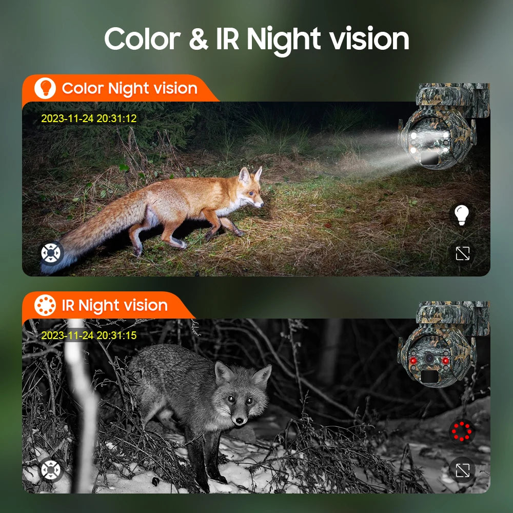 SHIWOJIA 5MP 4G Solar Cameras 4G Sim/WIFI Wireless Outdoor 360° View Animal Monitoring Camouflage Color Solar Battery PTZ Camera