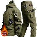 Winter Thicken Men Camo Suit Waterproof Tactical Training Set Multi-pocket Hooded Jacket Fleece Pants Outdoor Hunting 2-piece