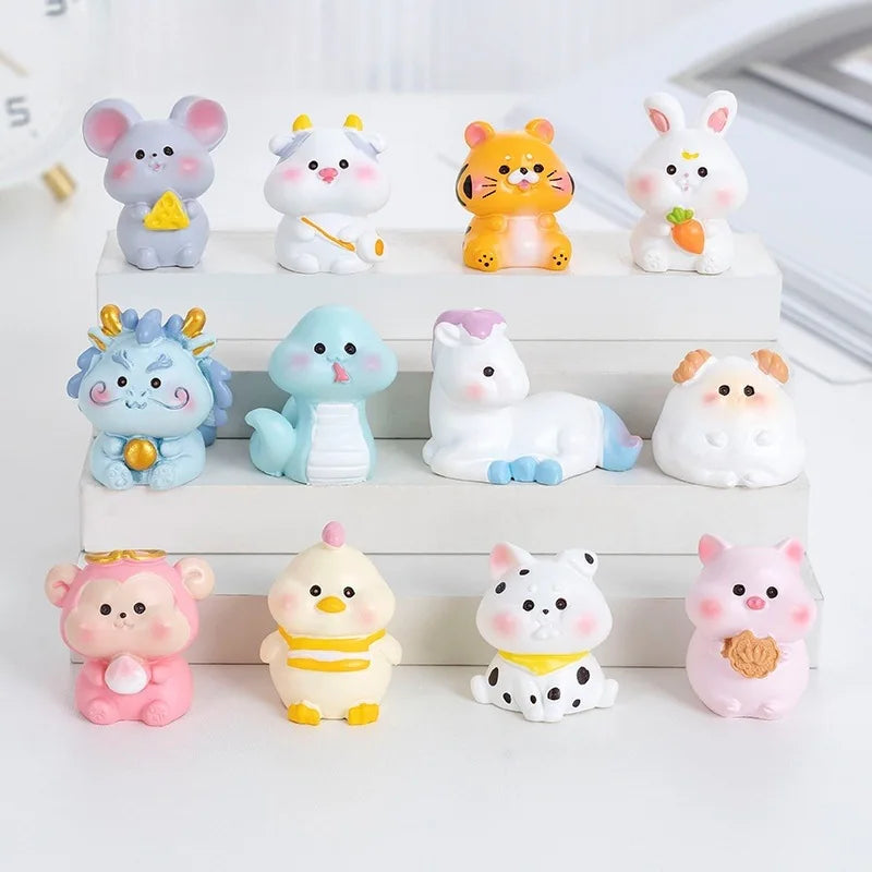 Bonsai Zodiac Color Resin Ornament Micro Landscape Rat Ox Tiger Rabbit Dragon Snake Horse Sheep Monkey Chicken Dog Pig Craft