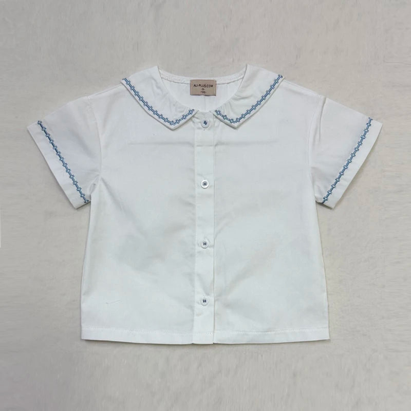 Ali Co SS26 Classic Style Blue String Shirt Shorts Overalls Brother Sister Matching Clothes