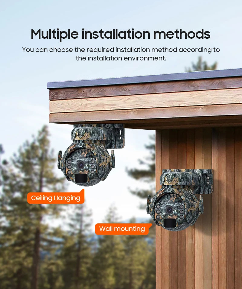 SHIWOJIA 5MP 4G Solar Cameras 4G Sim/WIFI Wireless Outdoor 360° View Animal Monitoring Camouflage Color Solar Battery PTZ Camera