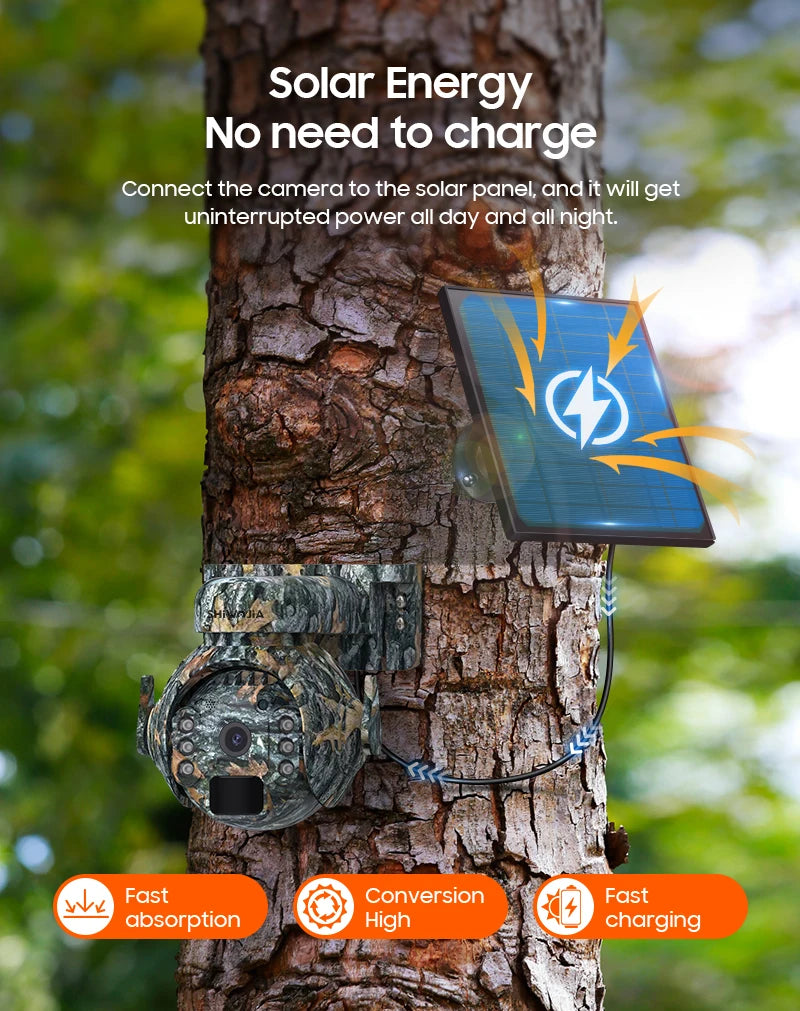 SHIWOJIA 5MP 4G Solar Cameras 4G Sim/WIFI Wireless Outdoor 360° View Animal Monitoring Camouflage Color Solar Battery PTZ Camera