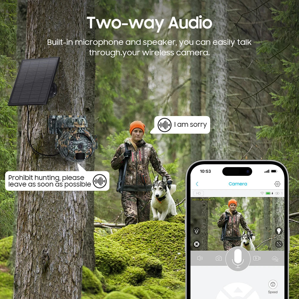 SHIWOJIA 5MP 4G Solar Cameras 4G Sim/WIFI Wireless Outdoor 360° View Animal Monitoring Camouflage Color Solar Battery PTZ Camera