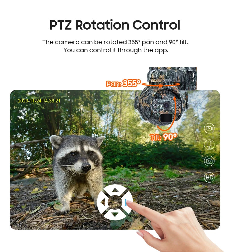 SHIWOJIA 5MP 4G Solar Cameras 4G Sim/WIFI Wireless Outdoor 360° View Animal Monitoring Camouflage Color Solar Battery PTZ Camera
