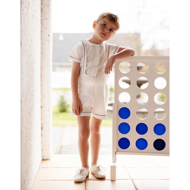 Ali Co SS26 Classic Style Blue String Shirt Shorts Overalls Brother Sister Matching Clothes