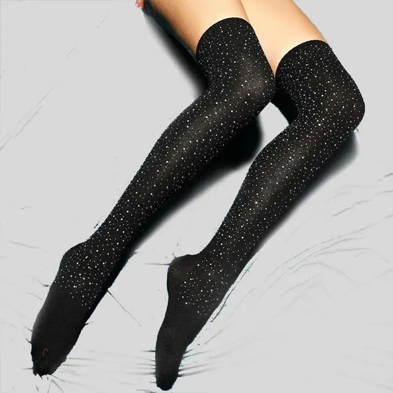 Sexy Long Socks with Imitation Diamonds for Women, Thigh High Over the Knee Socks