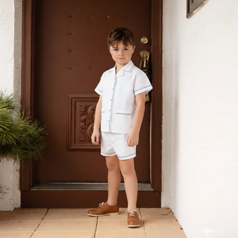 Ali Co SS26 Classic Style Blue String Shirt Shorts Overalls Brother Sister Matching Clothes