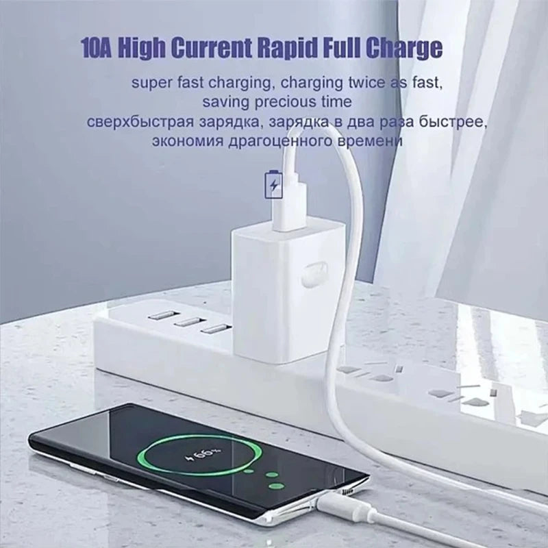 QCMAX 1-3PCS 10A 100W Type C Super Fast Charging Cable Data Cord For Huawei OPPO vivo iQoo Quick Charing USB C Cables