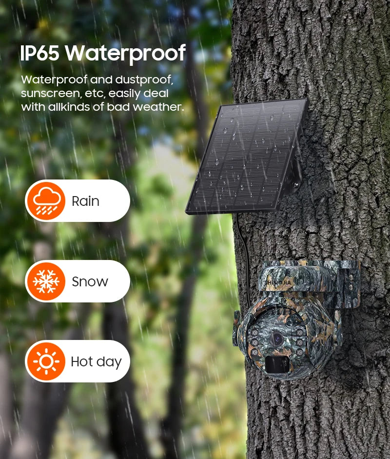 SHIWOJIA 5MP 4G Solar Cameras 4G Sim/WIFI Wireless Outdoor 360° View Animal Monitoring Camouflage Color Solar Battery PTZ Camera