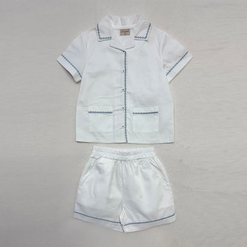 Ali Co SS26 Classic Style Blue String Shirt Shorts Overalls Brother Sister Matching Clothes