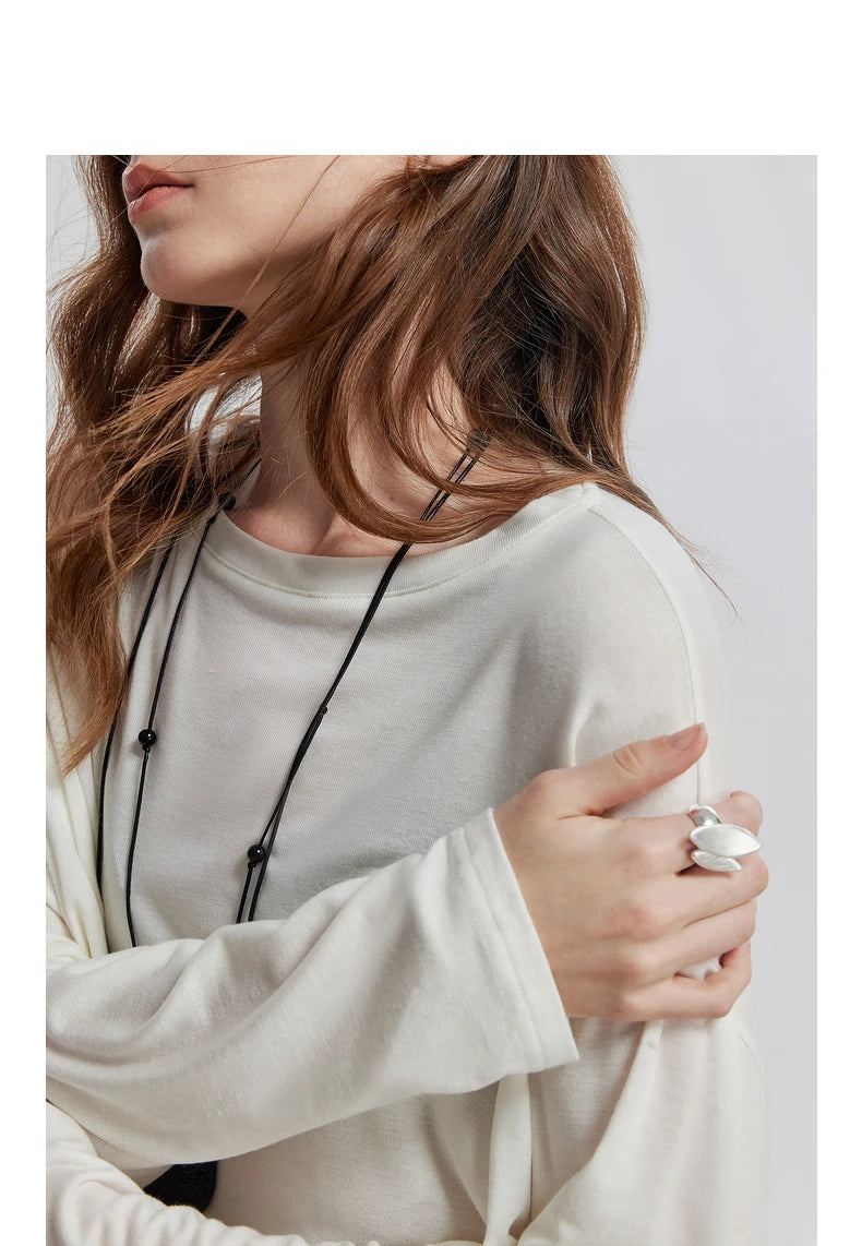 TOYOUTH Women Long Sleeve T-shirt 2025 Spring New Lyocell Wool Versatile Pure Color Pullover Skin Basic Tops