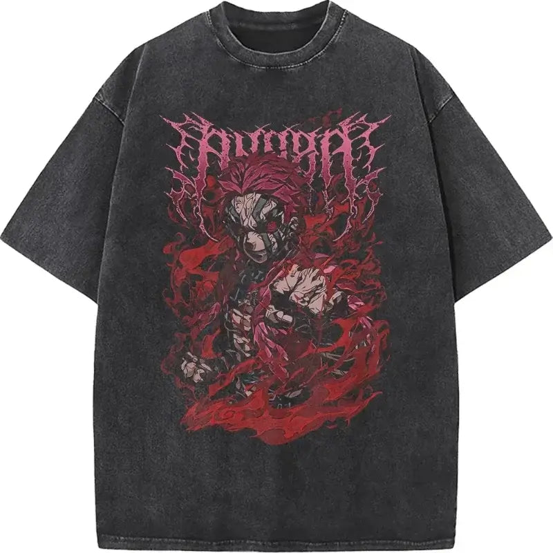 Washed Vintage Akaza T-shirt Demon Slayer Manga Graphic