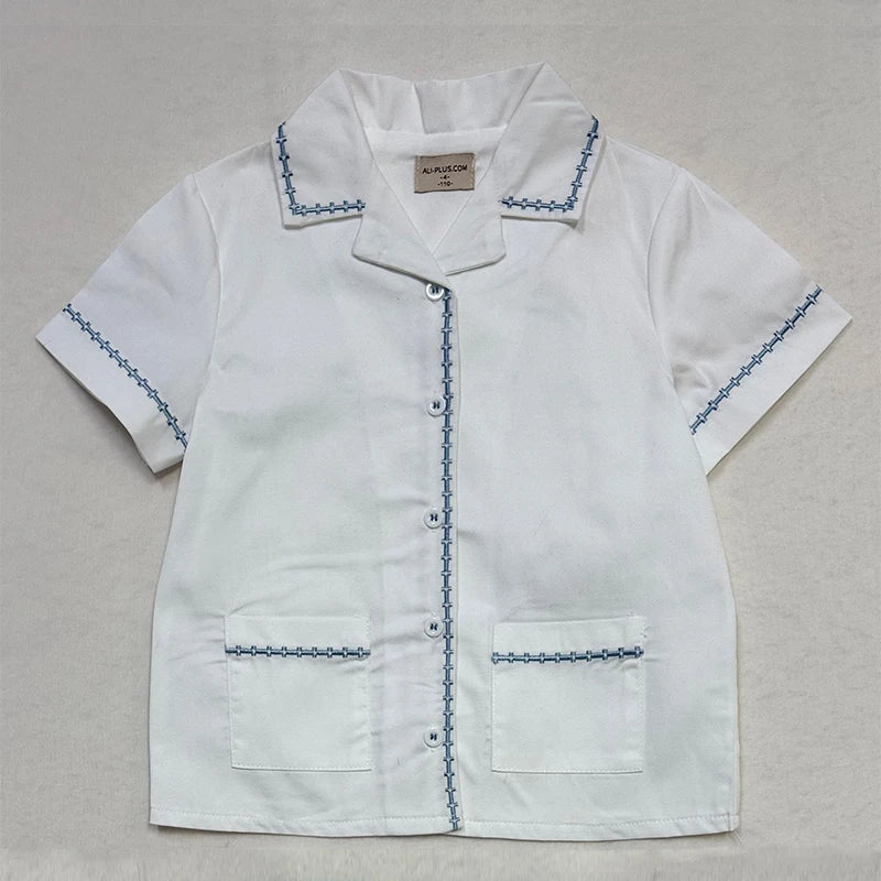 Ali Co SS26 Classic Style Blue String Shirt Shorts Overalls Brother Sister Matching Clothes