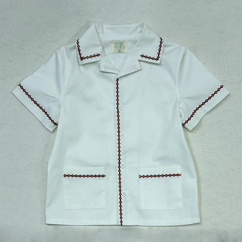 Ali Co SS26 Classic Style Blue String Shirt Shorts Overalls Brother Sister Matching Clothes