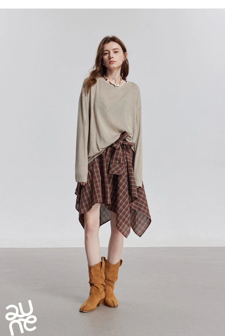 TOYOUTH Women Long Sleeve T-shirt 2025 Spring New Lyocell Wool Versatile Pure Color Pullover Skin Basic Tops