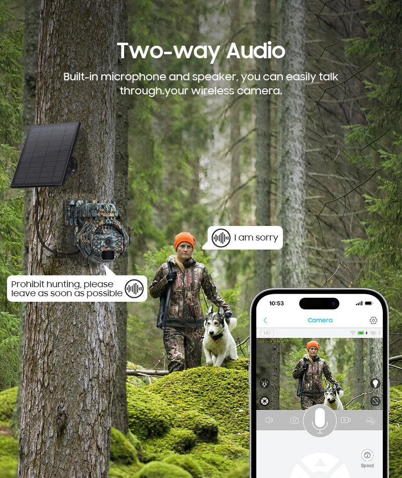 SHIWOJIA 5MP 4G Solar Cameras 4G Sim/WIFI Wireless Outdoor 360° View Animal Monitoring Camouflage Color Solar Battery PTZ Camera