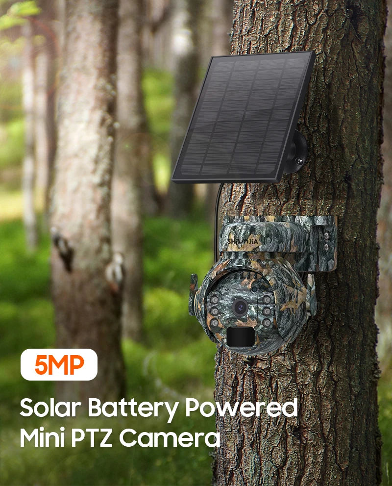 SHIWOJIA 5MP 4G Solar Cameras 4G Sim/WIFI Wireless Outdoor 360° View Animal Monitoring Camouflage Color Solar Battery PTZ Camera